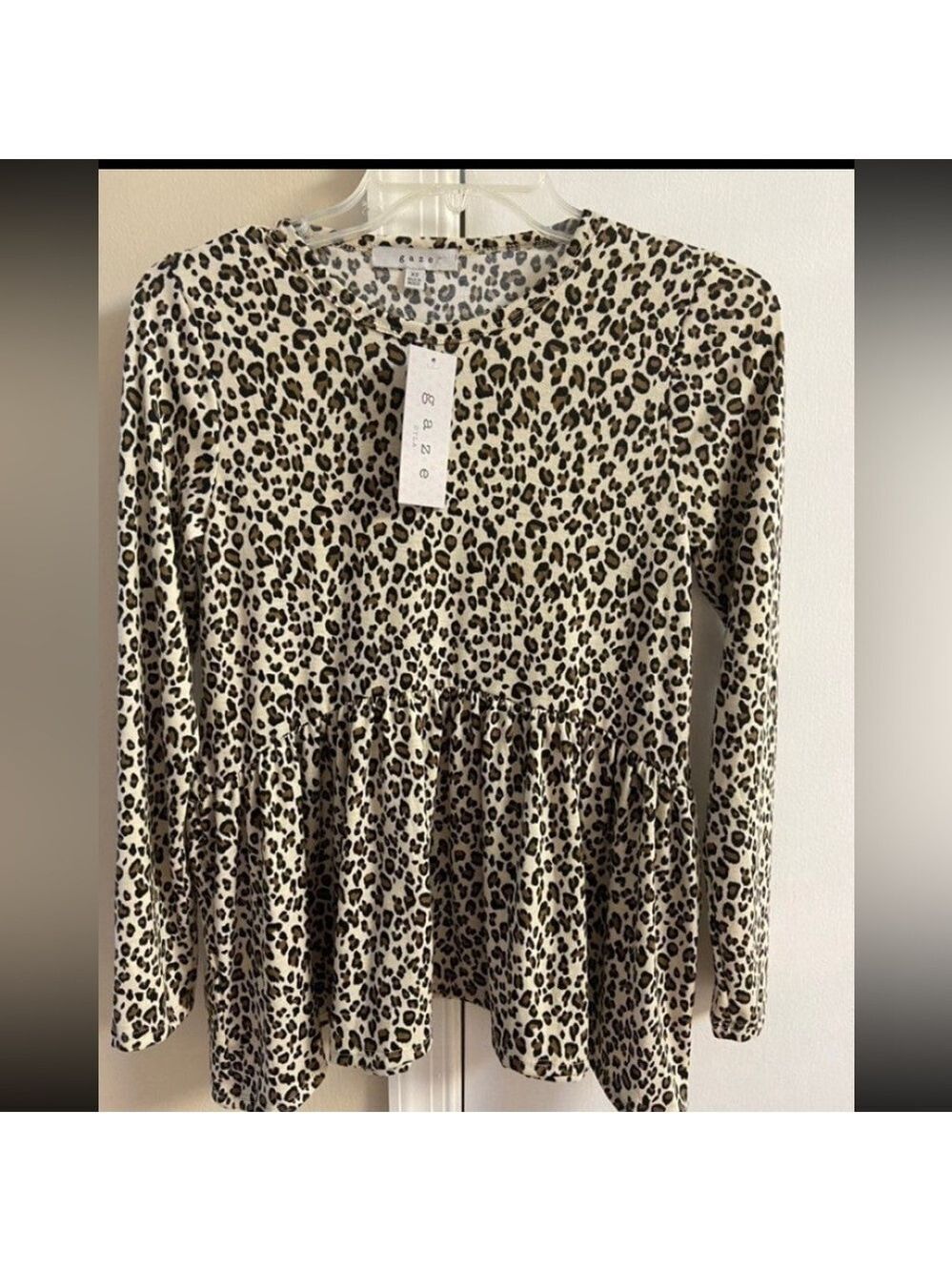 Gaze Animal Print Long Sleeve babydoll Top XS NWT